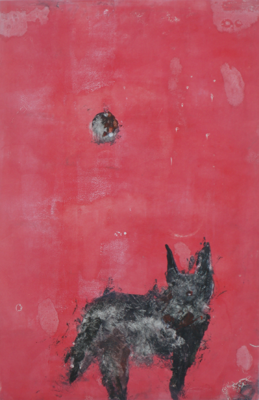 'Lone Wolf and the Pink Medicine' monoprint by Yvonne Nevard