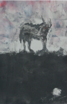 monoprint 'Black Dog and the Lost Sun' by artist Yvonne Nevard
