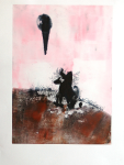 monoprint 'Black Dog with Black Sun' by artist Yvonne Nevard