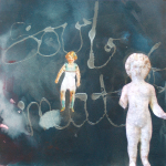 monoprint 'apocalypse bird flying away with humanity' by artist Yvonne Nevard